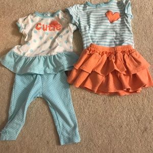 6-9 months girl’s blue & orange outfits